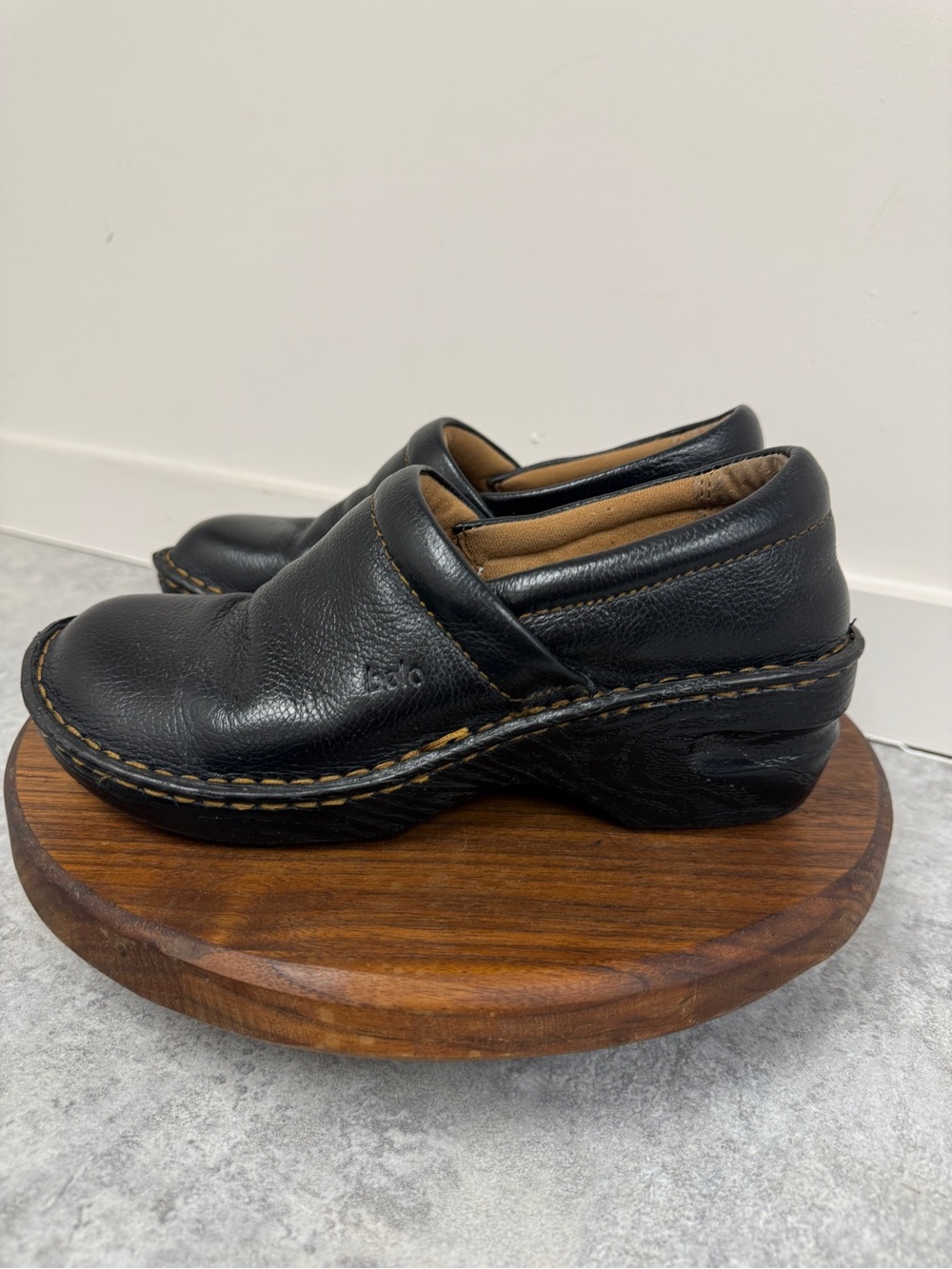 BOLO Black Leather Mary Jane Wedge Comfort Clogs Women’s 8 EU 39